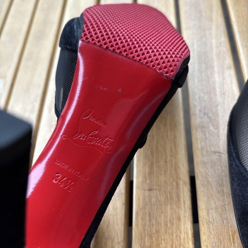 Christian Louboutin Suede Mesh Open-Toe Pumps - Picture 9 of 11